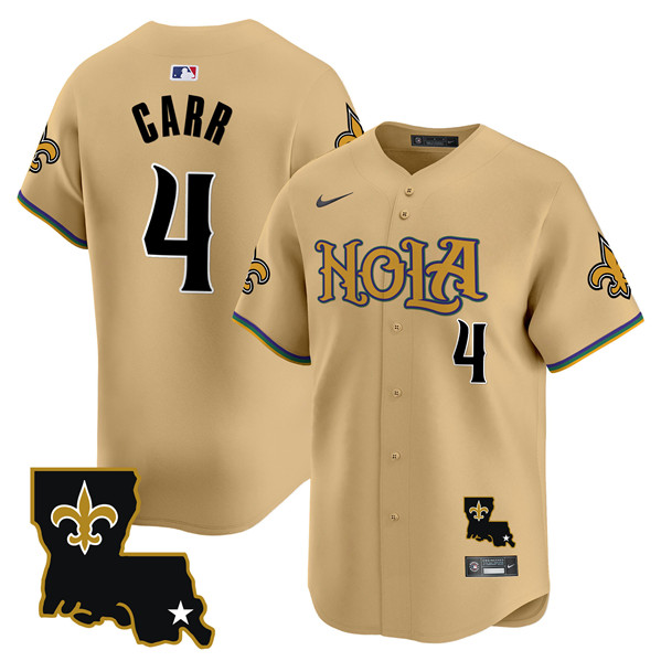 Men's New Orleans Saints #4 Derek Carr Gold Cool Base Stitched Baseball Jersey Men's New Orleans Saints #4 Derek Carr Gold Cool Base Stitched Baseball Jersey